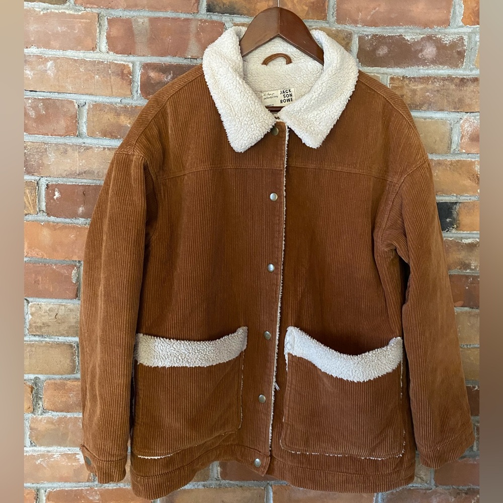 JACKSON ROWE flicker Sherpa lined corduroy chore coat brown cream size medium